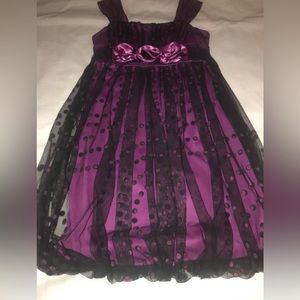Size 12 My Michelle Pinkish Purple Party Dress Sheer Black Glitter Overlay GUC